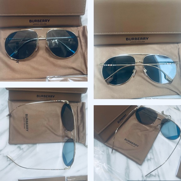 BURBERRY PILOT GOLD- TONE METAL AVIATORS WITH 2 TONE DESIGN DETAILING ON LENSES - Picture 2 of 16